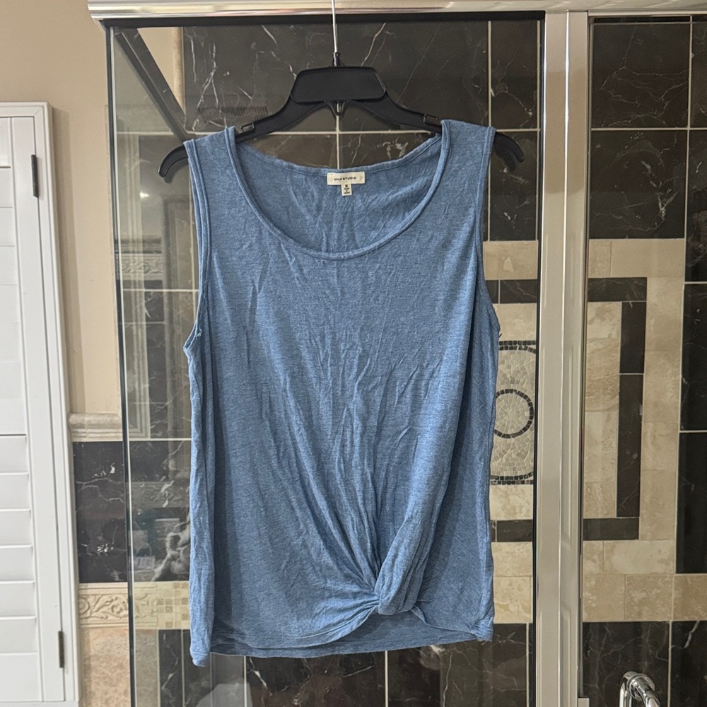 Max Studio Blue Knotted Scoop Neck Tank
